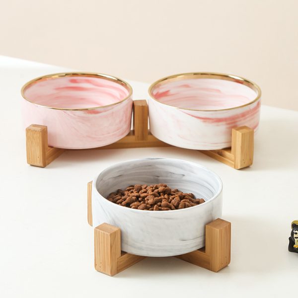 Wood & Marble Ceramic Pet Bowls
